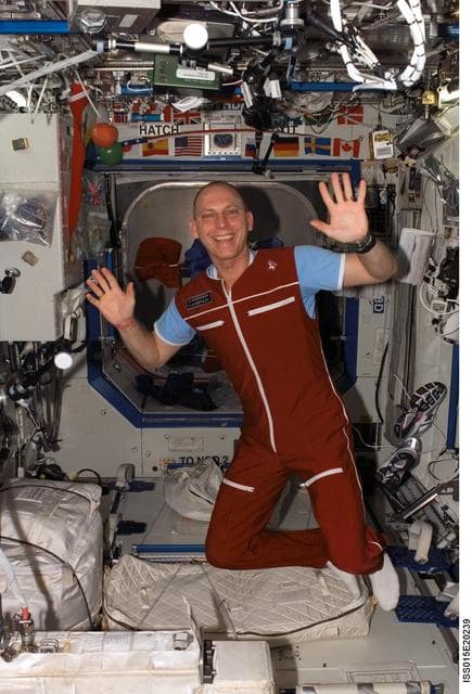 NASA image: View of Anderson posing for a photo in the US Lab during Expedition 15