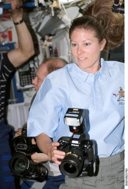 NASA image: Expedition 15 and STS-118 Crewmembers meeting in the US Lab