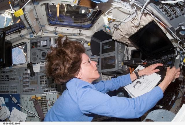 NASA image: Morgan works controls in the aft FD during Joint Operations