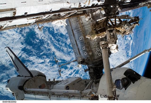 NASA image: Exterior view of the ISS taken during EVA 3 for Expedition 15 / STS-118 Joint Operations