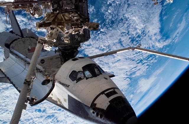 NASA image: Exterior view of the ISS taken during EVA 3 for Expedition 15 / STS-118 Joint Operations