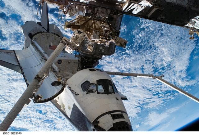 NASA image: Exterior view of the ISS taken during EVA 3 for Expedition 15 / STS-118 Joint Operations