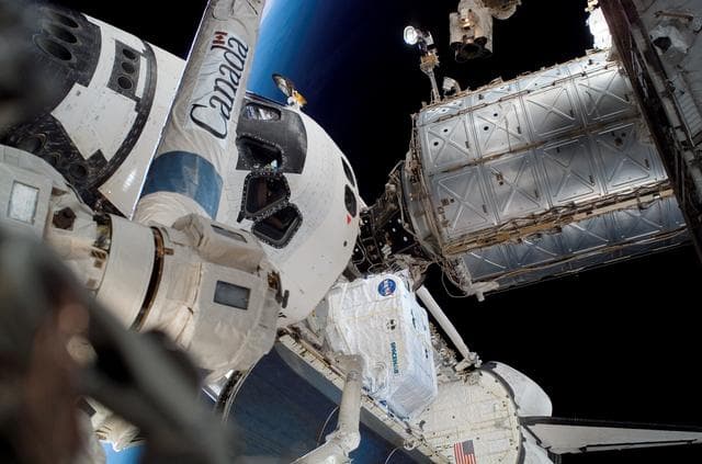 NASA image: Exterior view of the ISS taken during EVA 3 for Expedition 15 / STS-118 Joint Operations