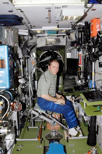 NASA image: View of Kotov during Operator Seat setup in the SM taken during Expedition 15