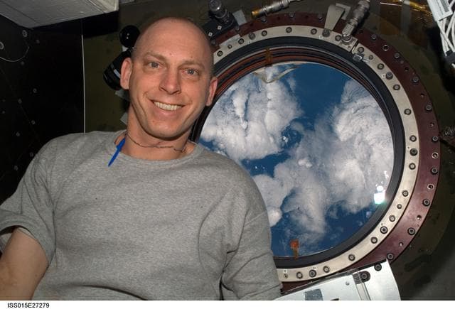NASA image: View of Anderson posing for a photo in the US Lab during Expedition 15