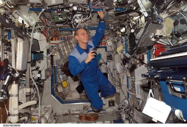 NASA image: Anderson during a private conference via S and Ku Band Receiver in the US Lab during Expedition 15