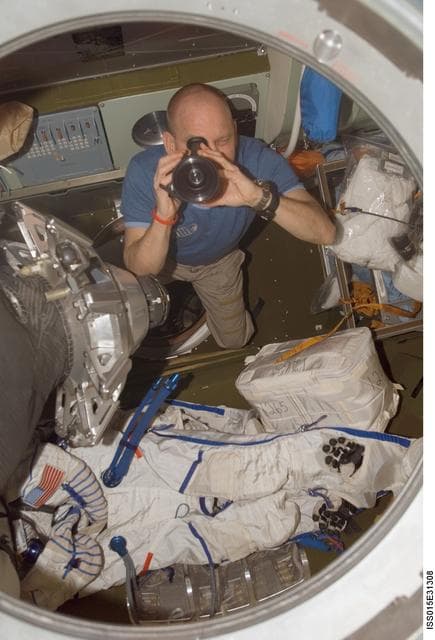 NASA image: View of Expedition 15 FE Anderson posing for a photo in a Soyuz Spacecraft