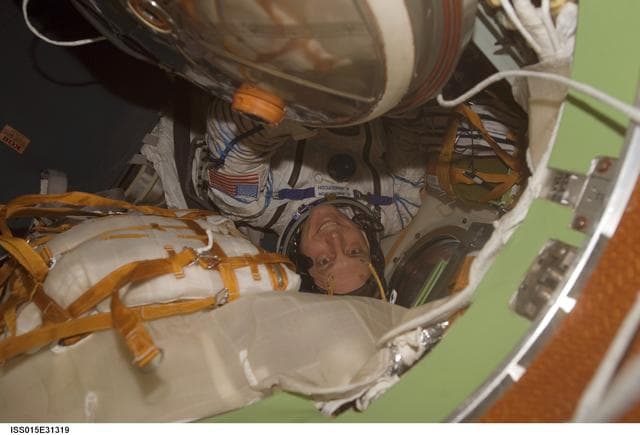 NASA image: View of Expedition 15 FE Anderson working inside a Soyuz Spacecraft
