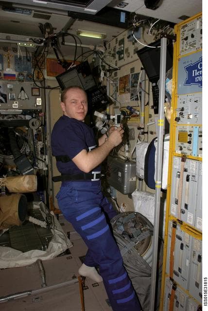 NASA image: View of Kotov performing the Dykhanie Experiment in the SM