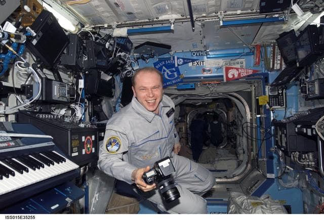 NASA image: Expedition 15 FE Kotov poses for a photo in the US Lab