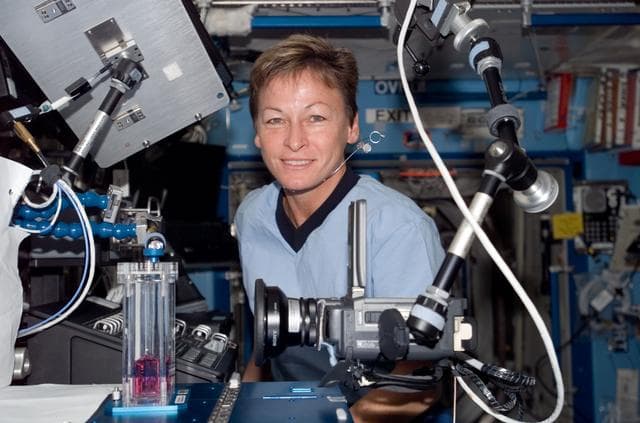 NASA image: Whitson working with CFE in the U.S. Lab during Expedition 16