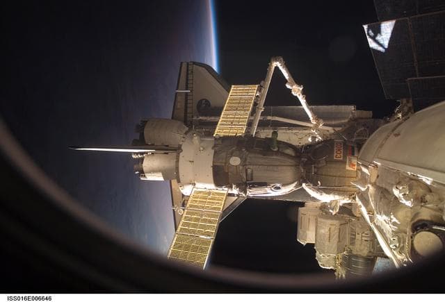 NASA image: Discovery and Soyuz docked to ISS