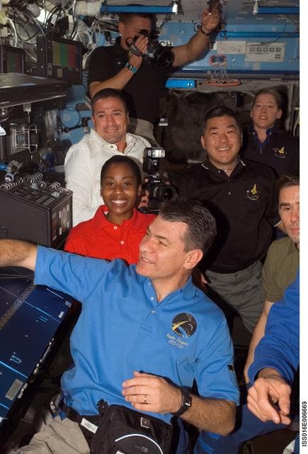 NASA image: Expedition 16 and STS-120 Crewmembers meet in the U.S. Lab
