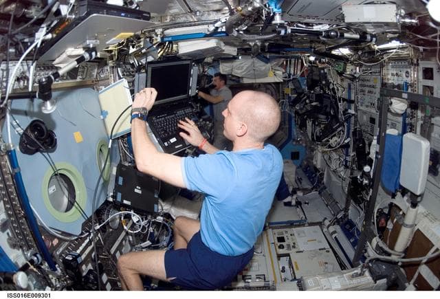 NASA image: Anderson in the US Lab during Expedition 16 / STS-120 joint operations
