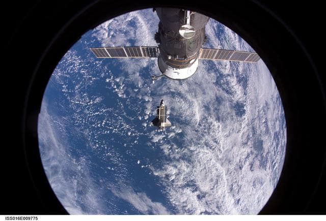NASA image: View of Discovery after undocking from the ISS during the STS-120 Mission