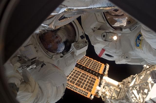 NASA image: Malenchenko and Whitson during Expedition 16 EVA 10/Alpha