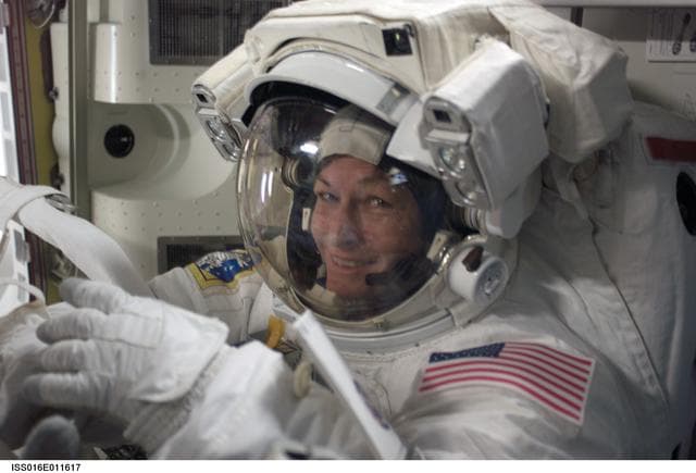 NASA image: Whitson in the A/L prior to EVA 11/Bravo