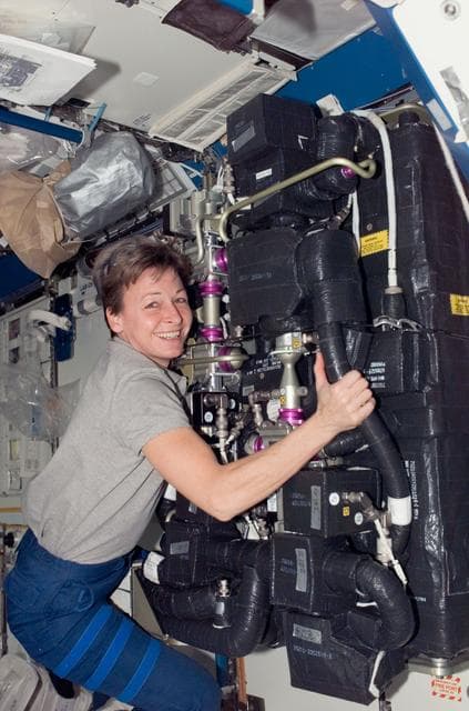 NASA image: Whitson during CDRA Desiccant/Sorbent Bed Remove and Replace