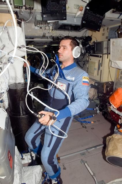 NASA image: Malenchenko uses communication equipment in the SM