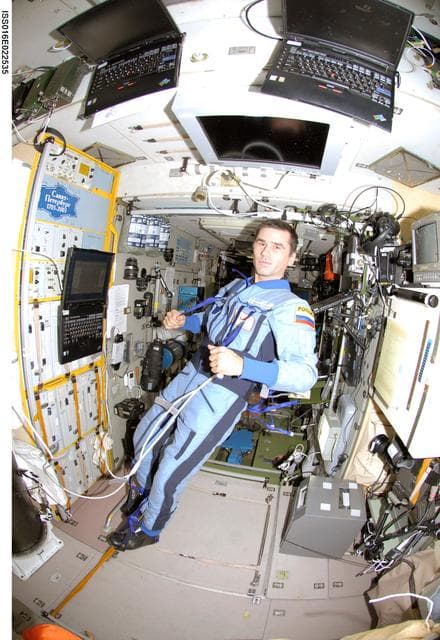 NASA image: Malenchenko wearing Penguin-3 suit in the SM