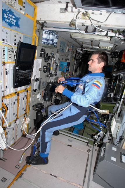 NASA image: Malenchenko wearing Penguin-3 suit in the SM