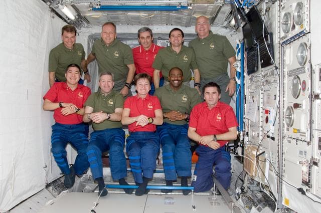 NASA image: Expedition 16 and STS-122 Crewmembers in Columbus