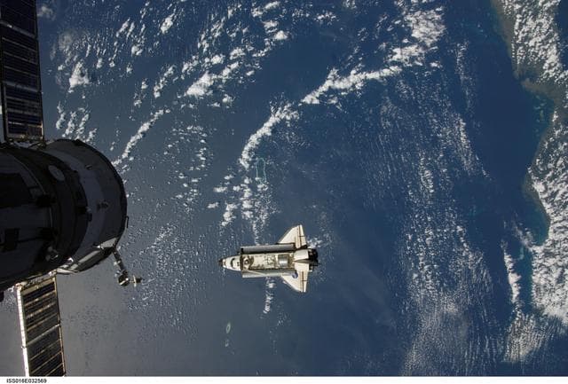 NASA image: Endeavour and Payload on approach to the ISS during the STS-123 Mission