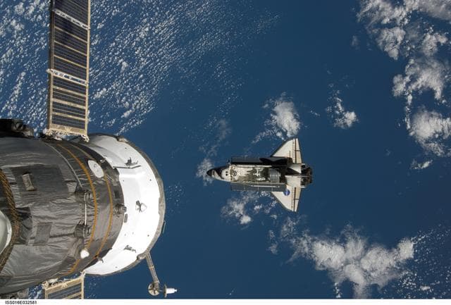 NASA image: Endeavour and Payload on approach to the ISS during the STS-123 Mission