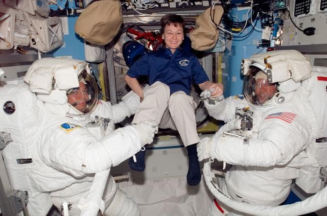 NASA image: Behnken, Whitson and Foreman prior to Expedition 16/STS-123 EVA 4