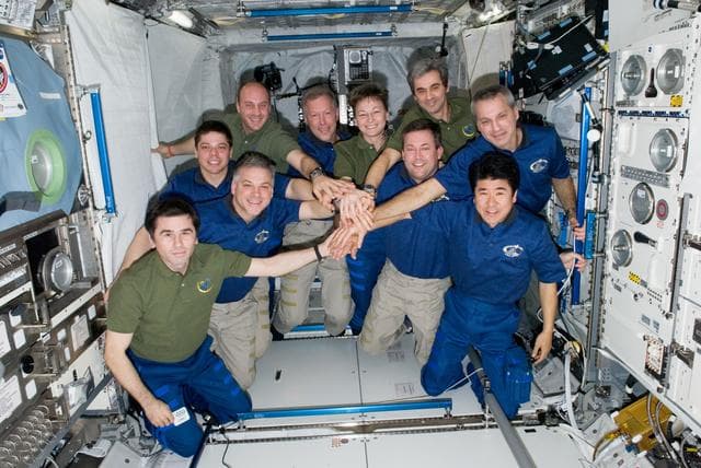 NASA image: Expedition 16 and STS-123 Crewmembers in Columbus