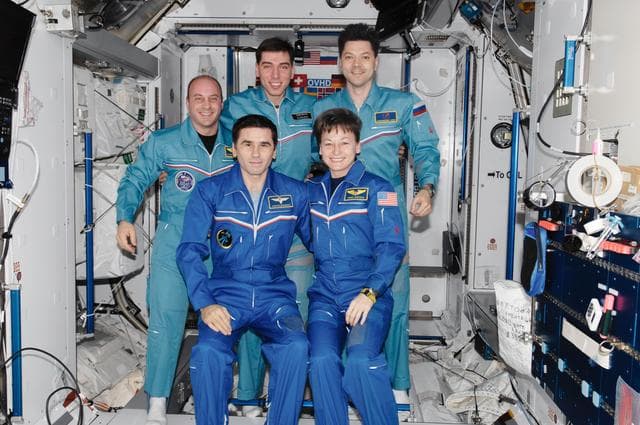 NASA image: Expedition 16 and 17 crewmembers in Node 2