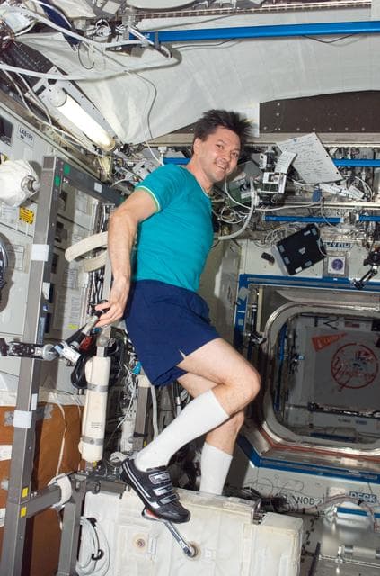 NASA image: Kononenko exercises on the CEVIS in the U.S. Laboratory during Expedition 17