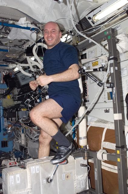 NASA image: Reisman exercises on the CEVIS in the U.S. Laboratory during Expedition 17