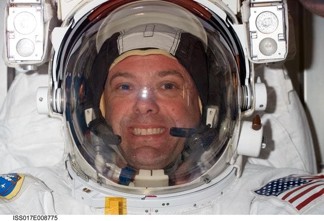NASA image: Garan wearing EMU in the A/L during Expedition 17