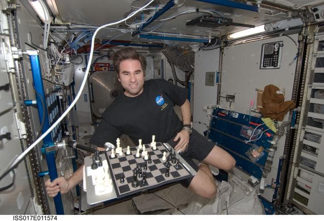 NASA image: Chamitoff plays chess in the Node 2 during Expedition 17
