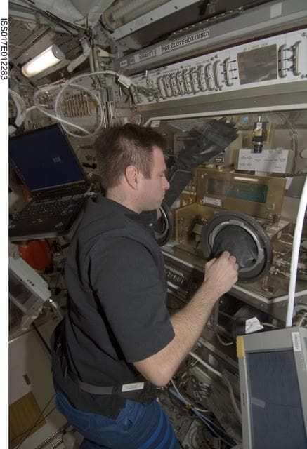NASA image: Microgravity Sciences Glovebox (MSG) with Shear History Extensional Rheology Experiment (SHERE) in European Lab Columbus