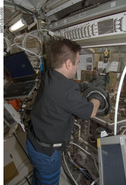 NASA image: Microgravity Sciences Glovebox (MSG) with Shear History Extensional Rheology Experiment (SHERE) in European Lab Columbus