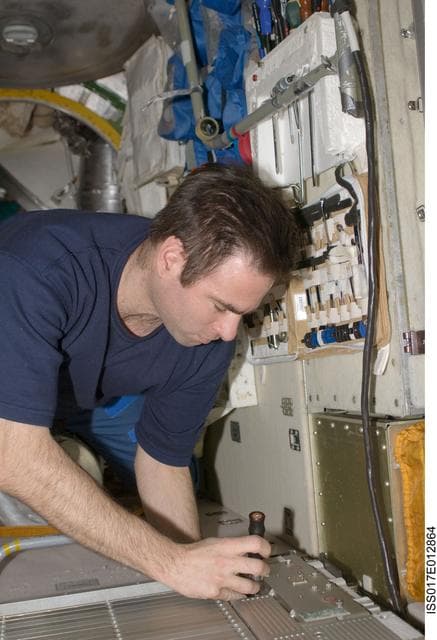 NASA image: Chamitoff performs maintenance on the TVIS during Expedition 17