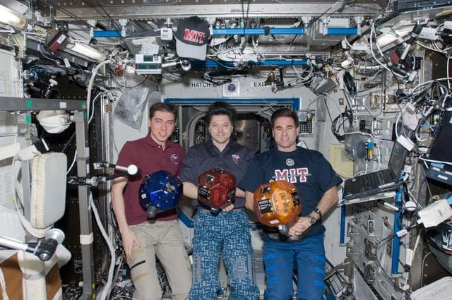 NASA image: Expedition 17 Crew with SPHERES in the U.S. Laboratory