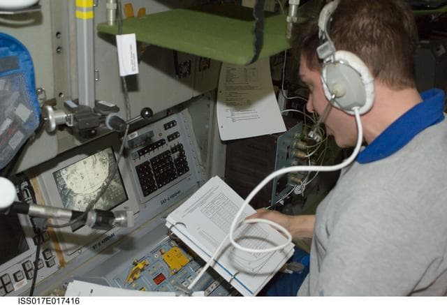 NASA image: Volkov assisted with the docking of the Progress M-65