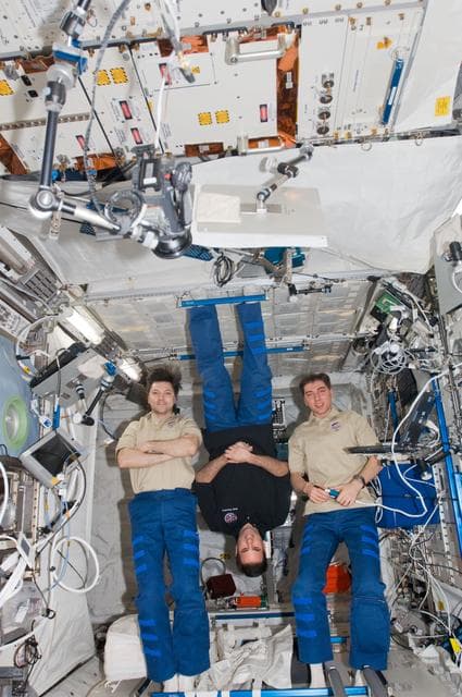 NASA image: Expedition 17 Crewmembers participate in a Press Conference during Expedition 17