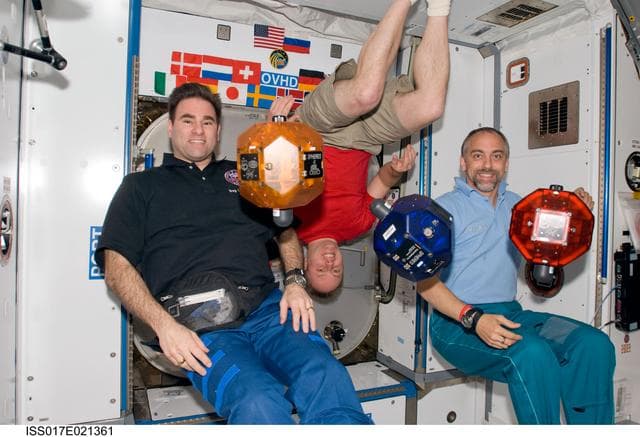 NASA image: Expedition 18 Crewmembers in the Node 2 during Joint Operations