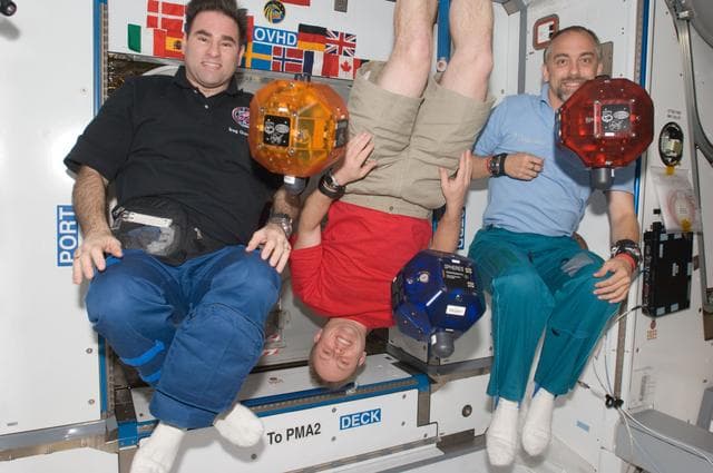 NASA image: Expedition 18 Crewmembers in the Node 2 during Expedition 18