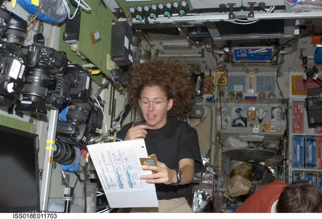 NASA image: ISS Expedition 18 Magnus in Service Module (SM) talks with students via amateur radio
