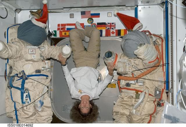 NASA image: ISS Expedition 18 Seasonal Christmas Orlan Suits
