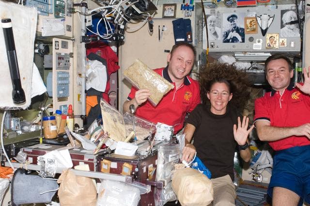 NASA image: ISS Expedition 18 Christmas Dinner Prep