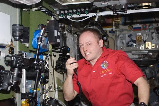 NASA image: Fincke uses Ham Radio in Service Module (SM)