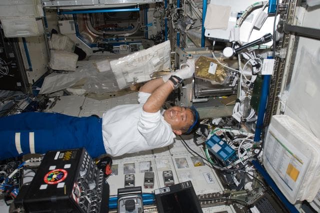 NASA image: Wakata with Sample bag in US Laboratory Destiny