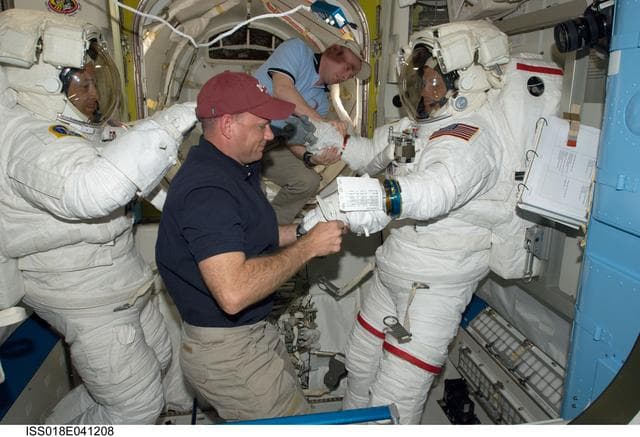 NASA image: STS-119 Extravehicular Activity (EVA) 1 Extravehicular Mobility Unit (EMU) Doff