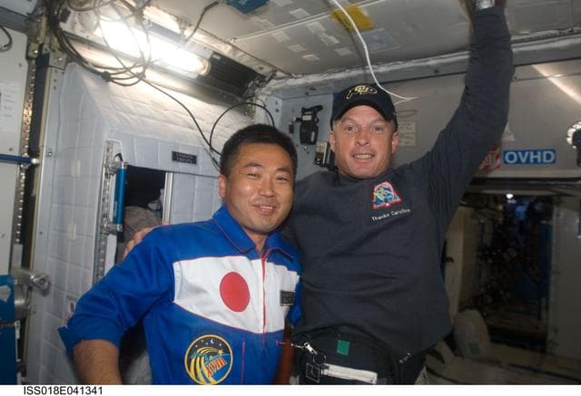 NASA image: Wakata and Swanson pose for Photo in US Laboratory Destiny